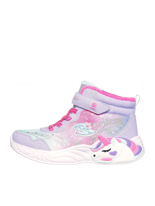 Unicorn Dreams Παιδικά Sneakers High με Σκρατς & Φωτάκια Μωβ