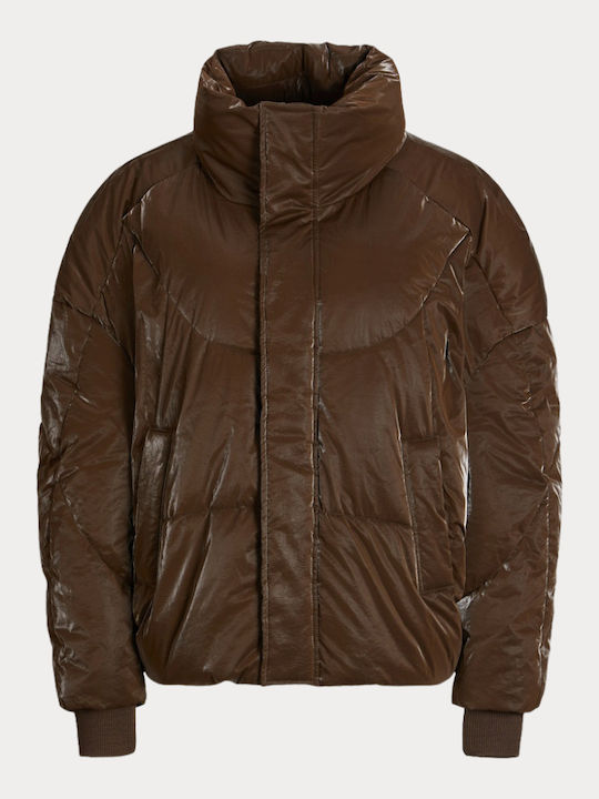 Women's Short Puffer Jacket for Winter Brown