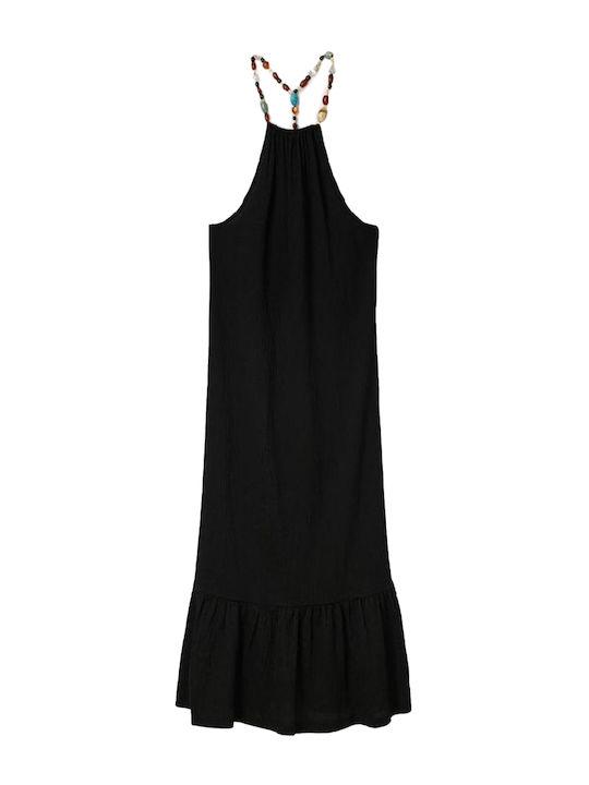 Dress Καλοκαιρινό Midi Φόρεμα με Βολάν Μαύρο