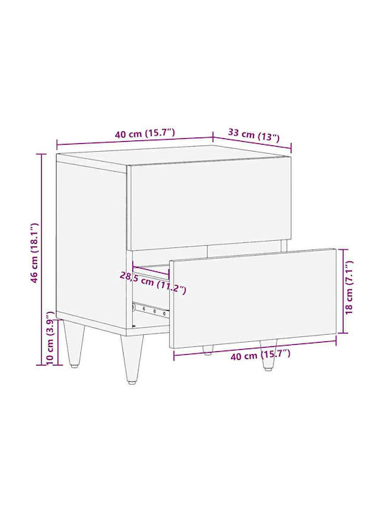 Noptiere din Lemn Masiv Negre 2buc 40x33.5x46cm