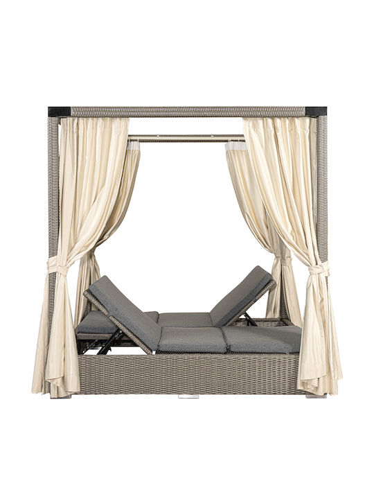 Sunbed Double Aluminum with Cushion & Sunshade Gray 150x200x200cm.