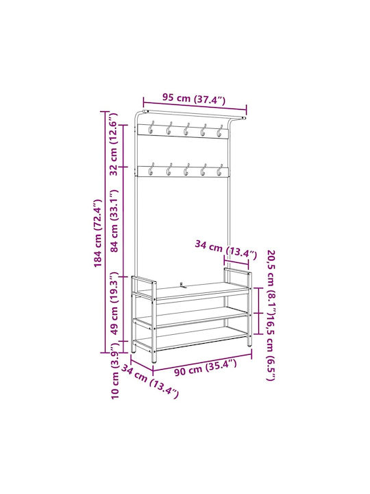 Eingangsmöbel mit Garderobe Sonoma Oak 95x34x184cm
