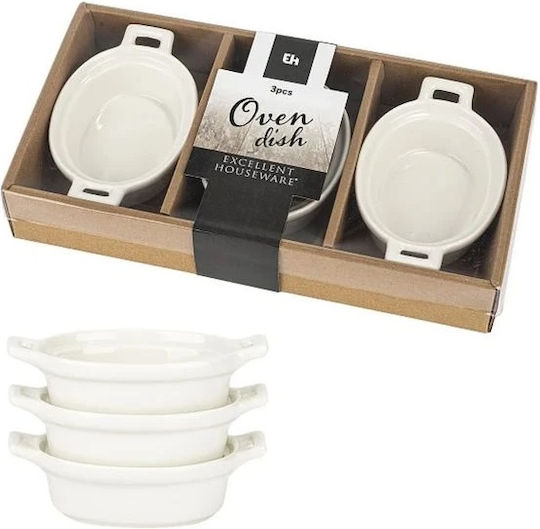 Excellent Houseware Οβάλ Πυρίμαχο Σκεύος από Πορσελάνη 14x9x4cm 3τμχ