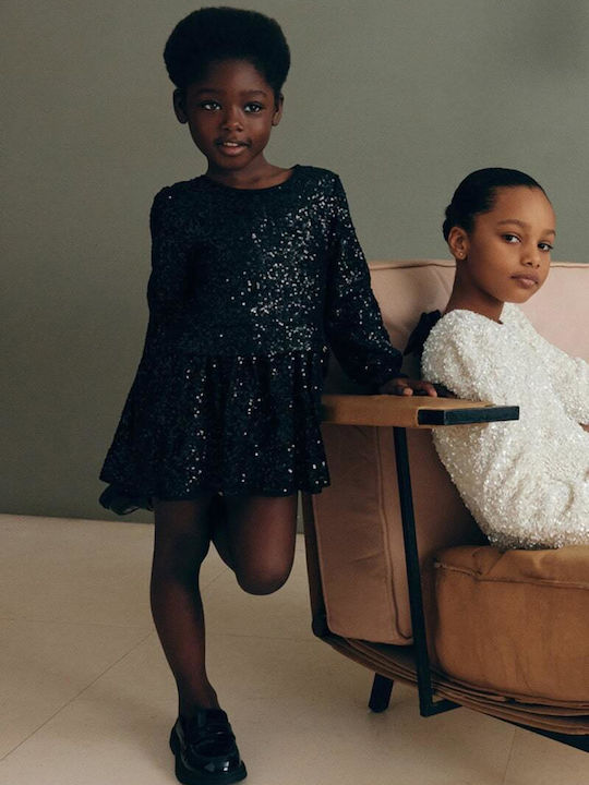 Children's Dress Long Sleeve with Sequins Black