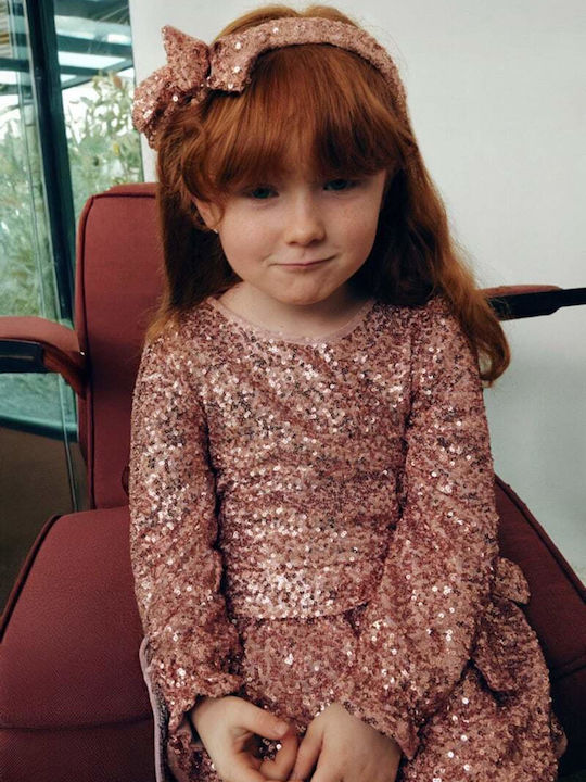 Children's Dress Long Sleeve with Sequins Pink