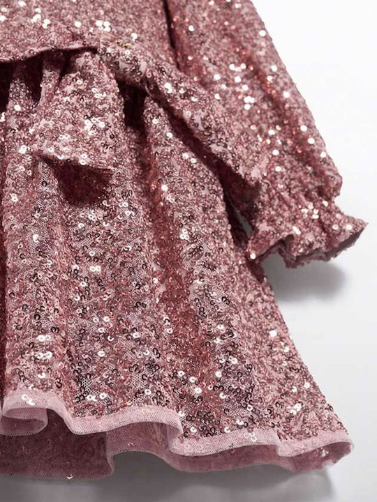 Children's Dress Long Sleeve with Sequins Pink