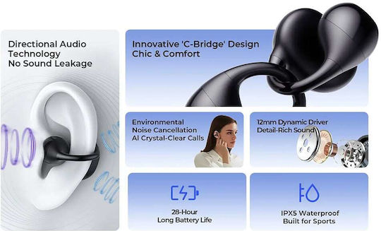Havit OWS916 Lite Open Ear Bluetooth Handsfree Căști cu Rezistență la Transpirație și Carcasă de Încărcare Negru