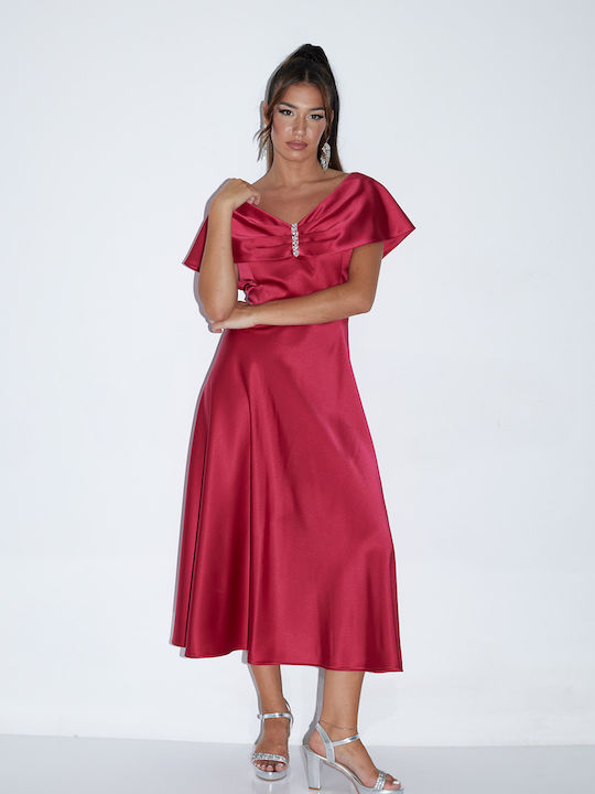 Midi Dress for Wedding / Baptism Satin Red