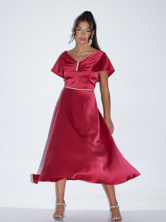Midi Dress for Wedding / Baptism Satin Red