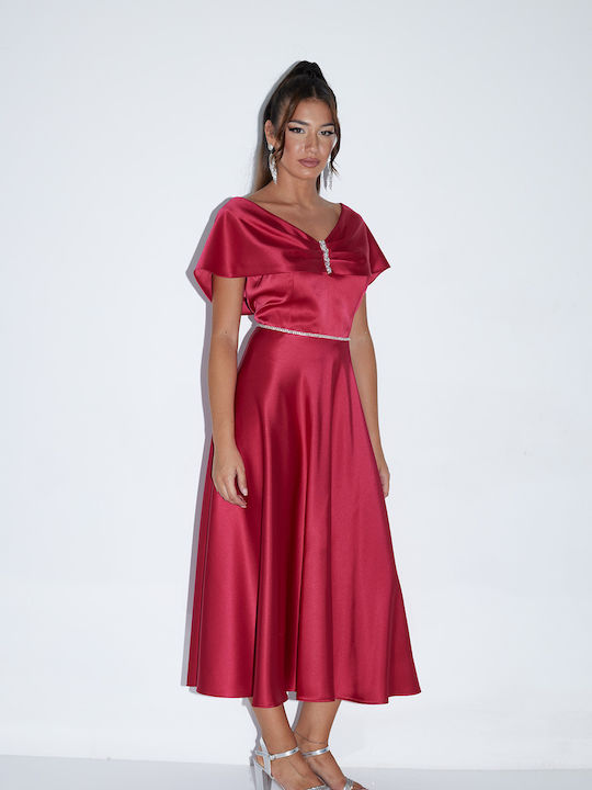 Midi Dress for Wedding / Baptism Satin Red
