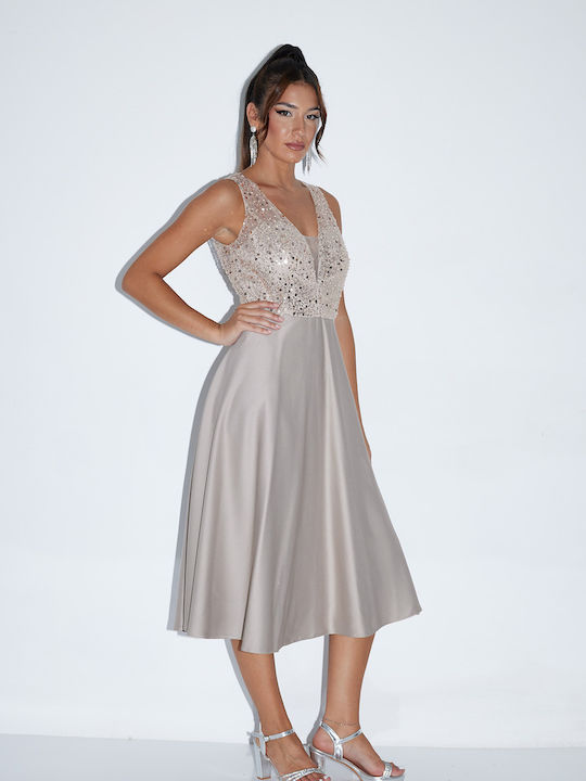 Summer Midi Evening Satin Gold Dress