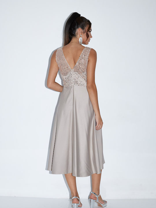 Summer Midi Evening Satin Gold Dress