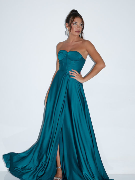 Summer Maxi Dress for Wedding / Christening Strapless Petrol Blue