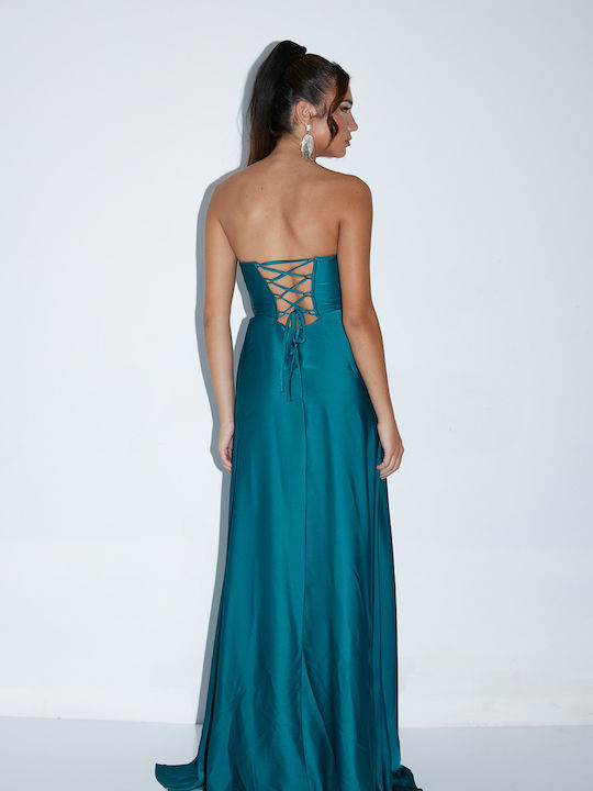 Summer Maxi Dress for Wedding / Christening Strapless Petrol Blue