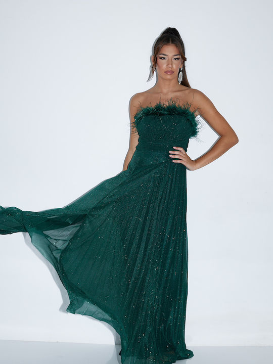 Rochii De Vară Pentru Femei Maxi Rochie Pentru Nuntă Botez Fără Bretele Cu Tul Glitter