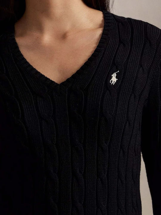 Damen Langarm Pullover Baumwolle mit V-Ausschnitt Schwarz
