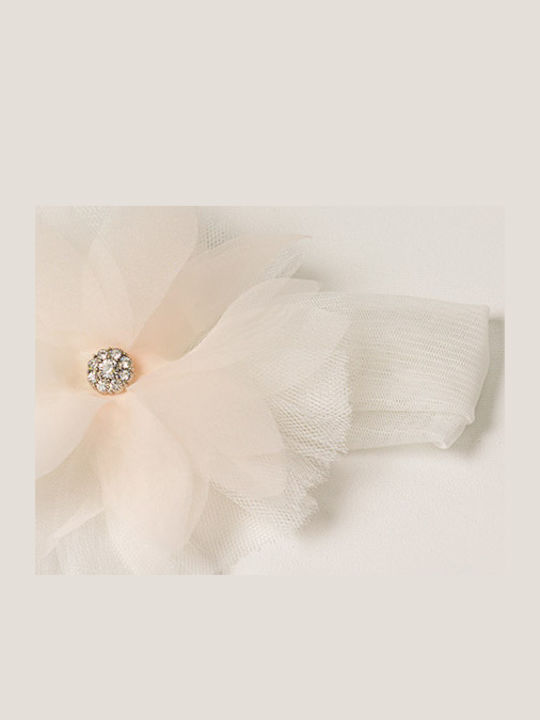Angel Wings Ecru Baptism Clothes Set with Hair Accessories and Tulle Dress 2 Pieces