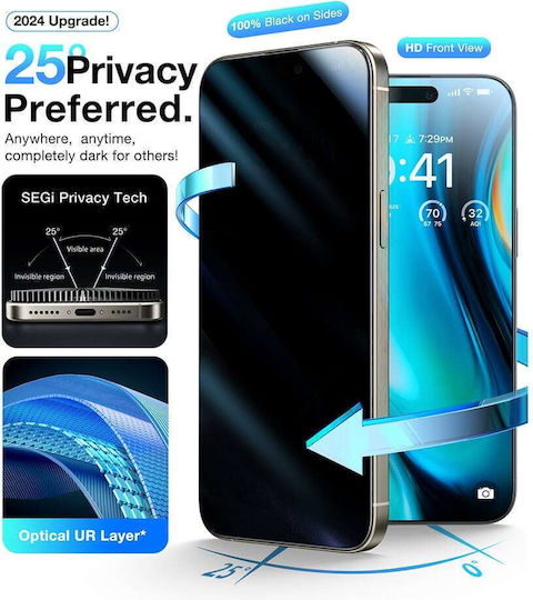 Torras Privacy Tempered Glass Negru (iPhone 17 / 17 Pro / 16 Pro)