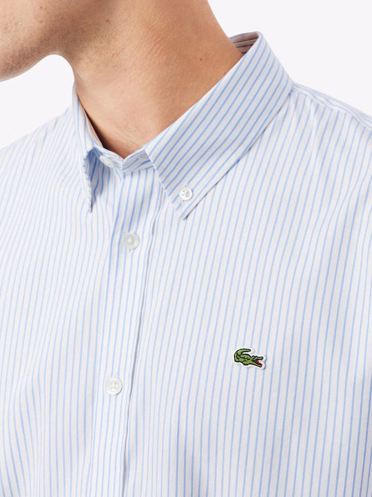 Long-sleeved Cotton Shirt Striped Light Blue
