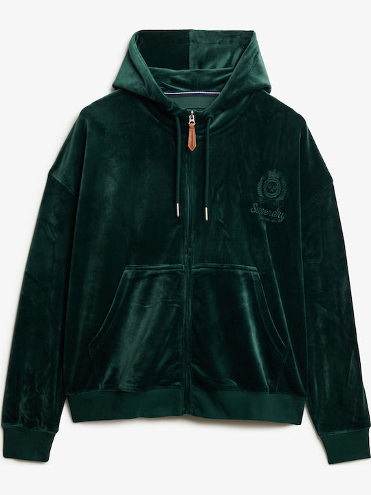 Country Club Long Women's Sweatshirt Jacket Velvet Hooded Enamel Green