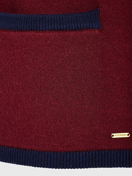 Women's Knitted Cardigan with Buttons Wine Red