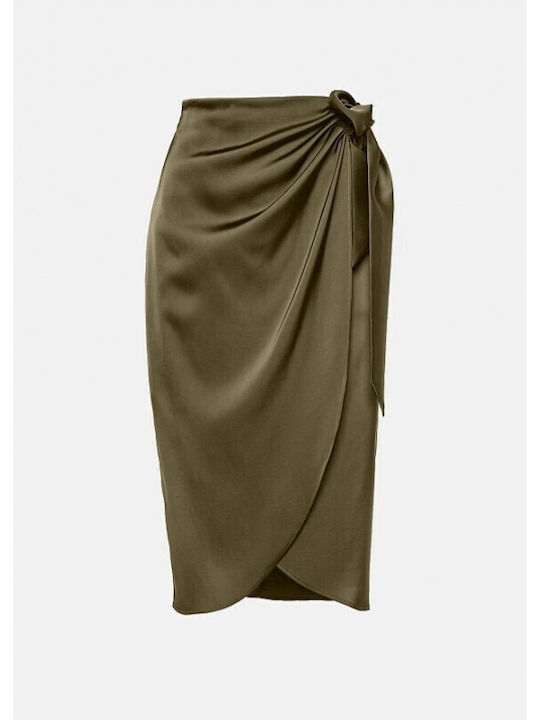 Satin Midi Skirt Envelope Khaki