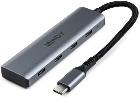 Lindy 4 Port Hub with USB-C Connection Gray