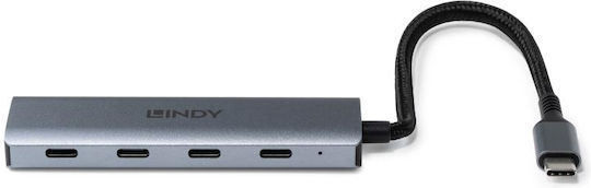 Lindy 4 Port Hub with USB-C Connection Gray