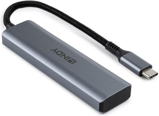 Lindy 4 Port Hub with USB-C Connection Gray