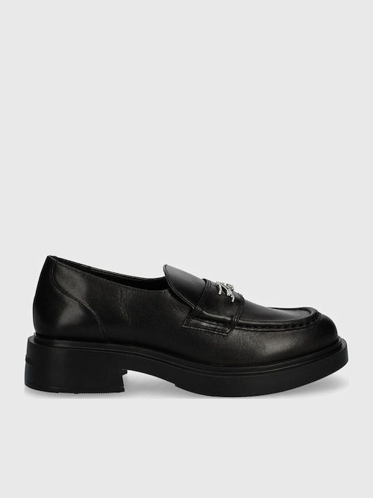 Leather Women's Moccasins in Black Color