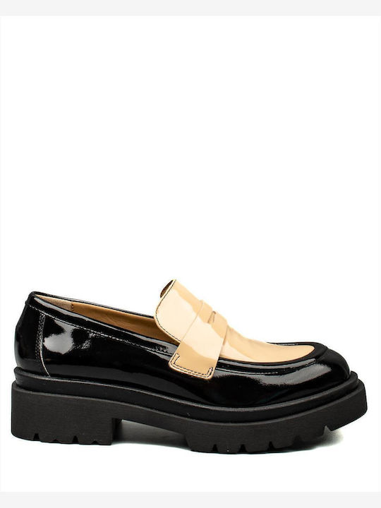 Leder Damen Loafers in Schwarz Farbe
