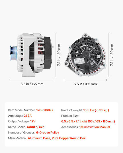 Vevor Alternator Car Alternator Chevy Silverado 1500 99-04 Saab 9-7x 05-06
