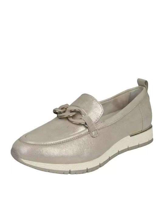 Leather Women's Moccasins in Gold Color