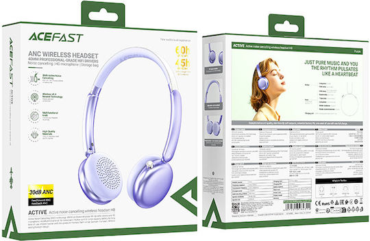 Acefast H8 Ασύρματα Bluetooth On Ear Ακουστικά με 60 ώρες Λειτουργίας Μωβ