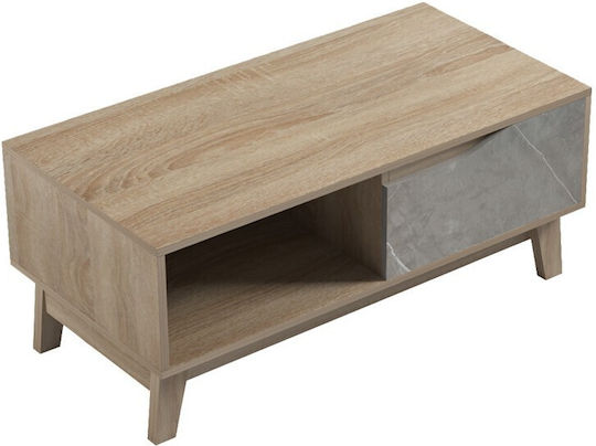 Rechteckiges Zentral Kaffeetisch Aus Holz Mit Schubladen Beiges Marmor-sonoma M90xL45xH38,5cm