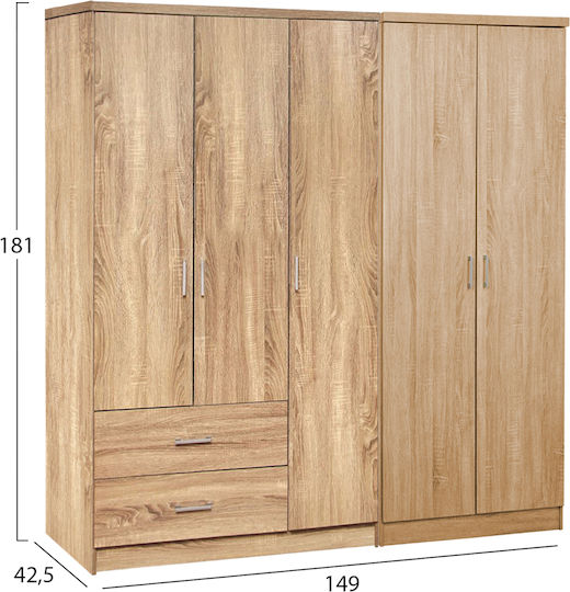 Caesar Πεντάφυλλη Ντουλάπα 150x42.5x181cm Caesar Πεντάφυλλη Ντουλάπα 150x42.5x181cm