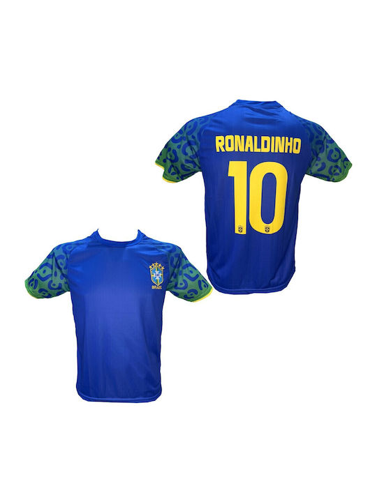 Men's Football Jersey Ronaldinho Brazil National Team Blue Yellow Letters 290825-12