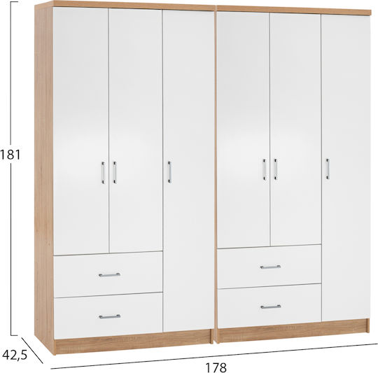 Caesar Εξάφυλλη Ντουλάπα 180x42.5x181cm