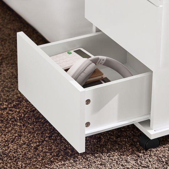 Rectangular Side Table Glass with Wheels White L75xW35xH61cm.