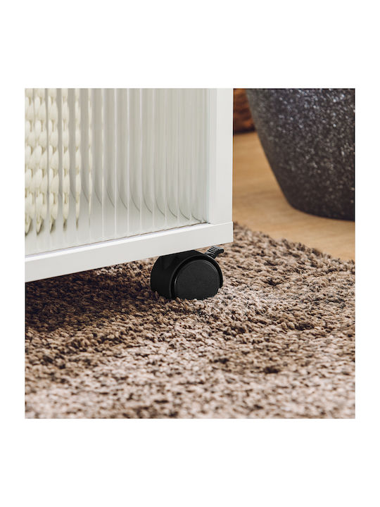 Rechteckig Beistelltisch Glas mit Rollen White B75xT35xH61cm