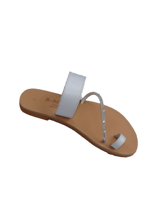 Leather Women's Flat Sandals in White Color