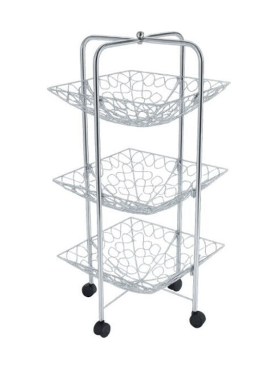 Metallic Kitchen Trolley 3 Tiers Silver 33x33x76cm