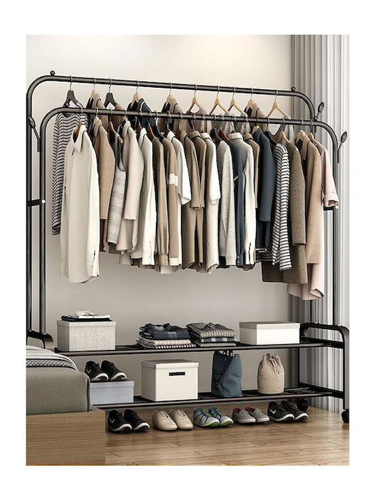 Factory Wheeled Floor Garment Rack made of Metal White 112x58x162cm