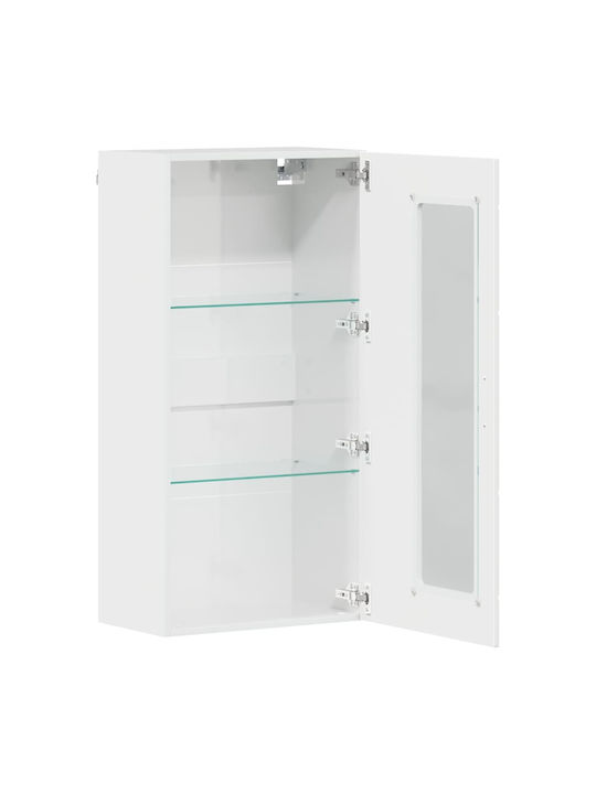 Wall Living Room Display Cabinet made of Particleboard with Glass Glossy White 55x29x100cm