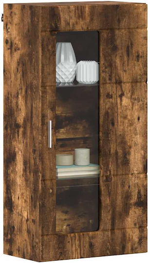 Wall Living Room Display Cabinet made of Particleboard with Glass Smoky Oak 55x29x100cm