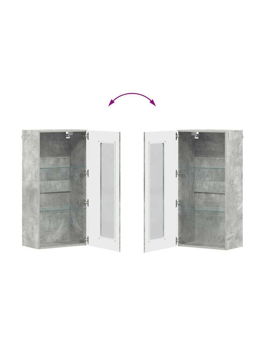 Wall Living Room Display Cabinet made of Particleboard with Glass Grey Concrete 55x29x100cm