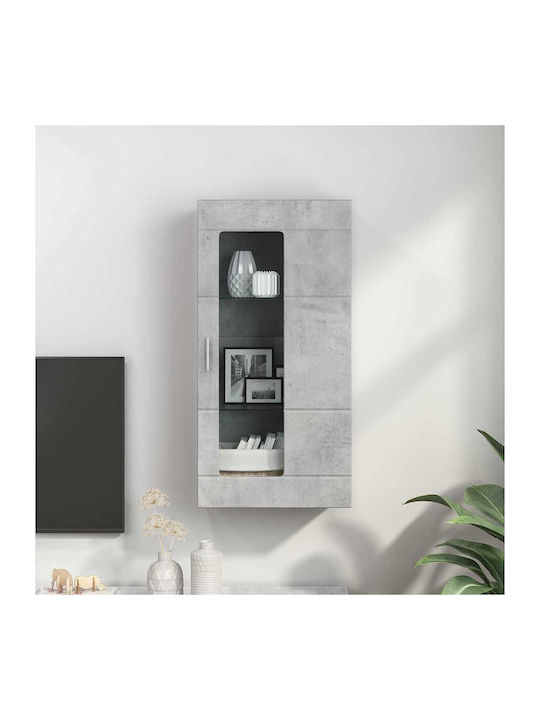 Wall Living Room Display Cabinet made of Particleboard with Glass Grey Concrete 55x29x100cm