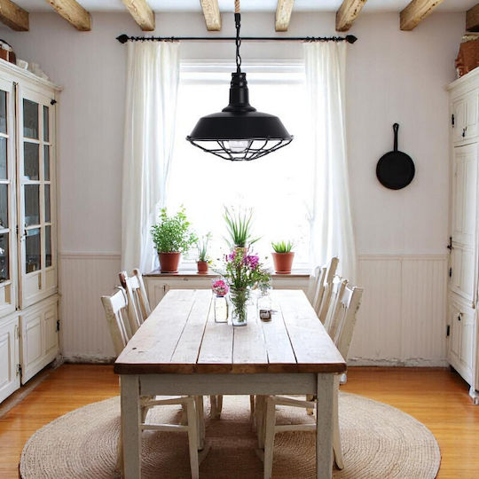 VenCore Pendant Light Black with Rope for Socket E27 36x36x30cm