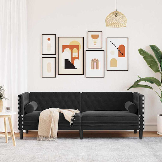 Three-Seater Couch Velvet Black Velvet-Black Metal 194x74.5x70.5cm