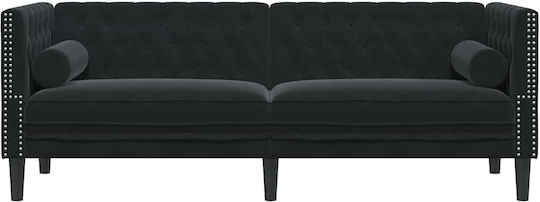 Three-Seater Couch Velvet Black Velvet-Black Metal 194x74.5x70.5cm